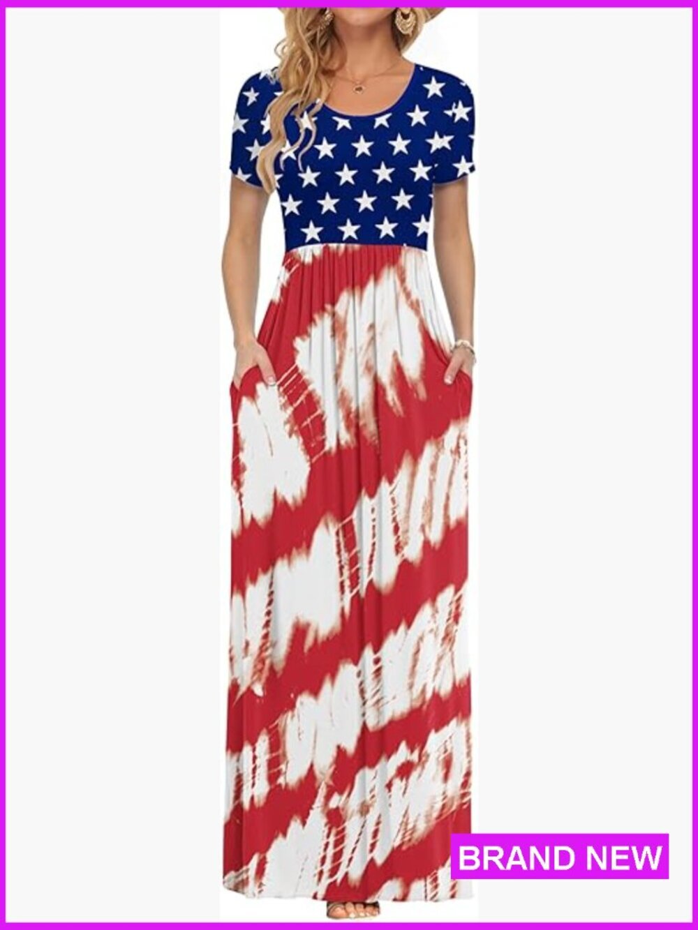 Short Sleeve Maxi Dress Crew Neck Casual Loose Plain Flowy Maternity Beach